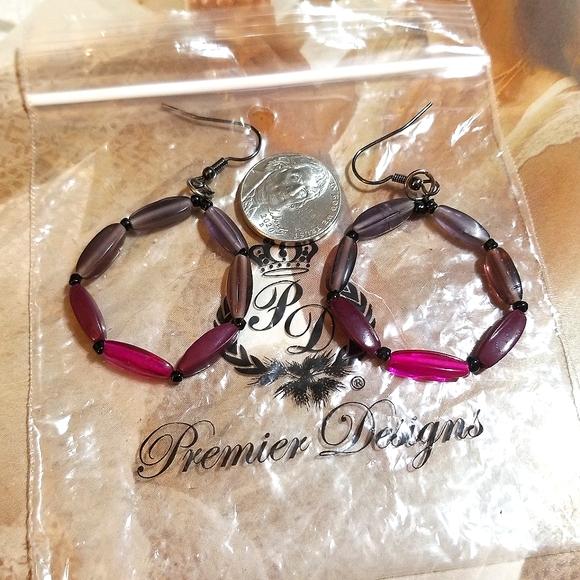 NEW Premier Designs Bohemian Purple and Grey Bead Hoop Earrings - Picture 4 of 5
